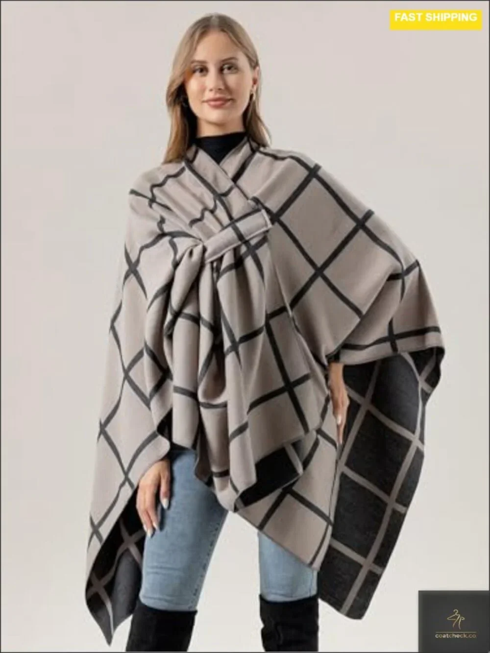 Womens Reversible Shawl Wrap Poncho Cape Cardigan Soft Open Front